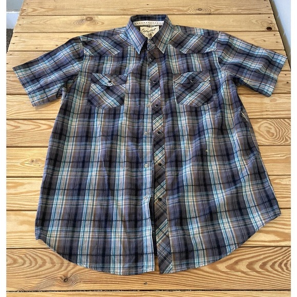Coastal Plaid Short Sleeve Shirt Size XL Men’s Blue Snap Front - Picture 1 of 8